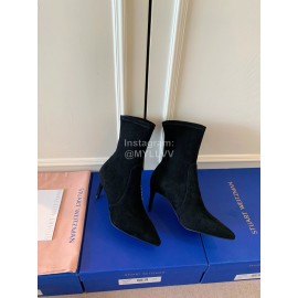 Stuart Weitzman Velvet Leather High Heeled Pointed Boots For Women Black