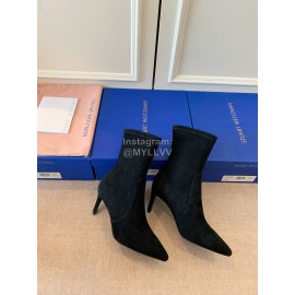 Stuart Weitzman Velvet Leather High Heeled Pointed Boots For Women Black