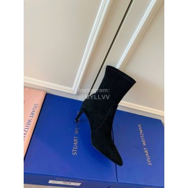 Stuart Weitzman Velvet Leather High Heeled Pointed Boots For Women Black