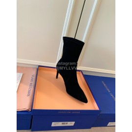Stuart Weitzman Velvet Leather High Heeled Pointed Boots For Women Black