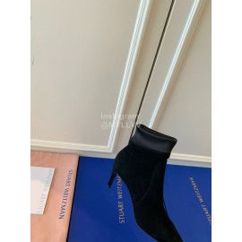 Stuart Weitzman Velvet Leather High Heeled Pointed Boots For Women Black