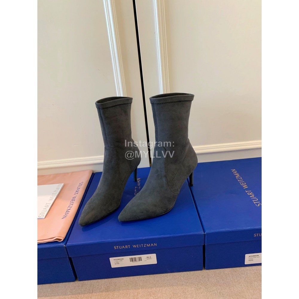 Stuart Weitzman Velvet Leather High Heeled Pointed Boots For Women Dark Gray