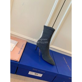 Stuart Weitzman Velvet Leather High Heeled Pointed Boots For Women Dark Gray