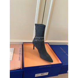 Stuart Weitzman Velvet Leather High Heeled Pointed Boots For Women Dark Gray