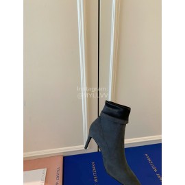 Stuart Weitzman Velvet Leather High Heeled Pointed Boots For Women Dark Gray