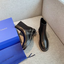 Stuart Weitzman Cowhide Pearl Short Boots For Women Black
