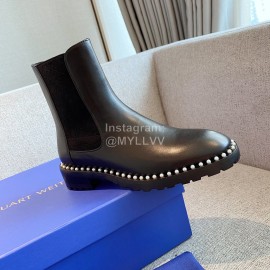 Stuart Weitzman Cowhide Pearl Short Boots For Women Black