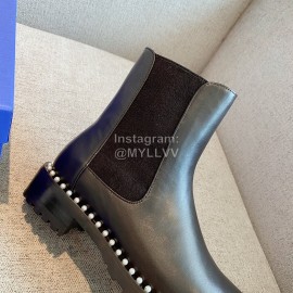 Stuart Weitzman Cowhide Pearl Short Boots For Women Black