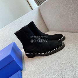 Stuart Weitzman Cowhide Velvet Pearl Short Boots For Women Black
