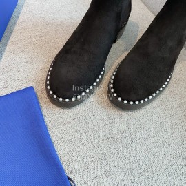 Stuart Weitzman Cowhide Velvet Pearl Short Boots For Women Black