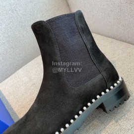 Stuart Weitzman Cowhide Velvet Pearl Short Boots For Women Black