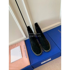 Stuart Weitzman Cowhide Velvet Pearl Short Boots For Women Black