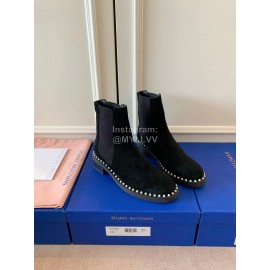 Stuart Weitzman Cowhide Velvet Pearl Short Boots For Women Black
