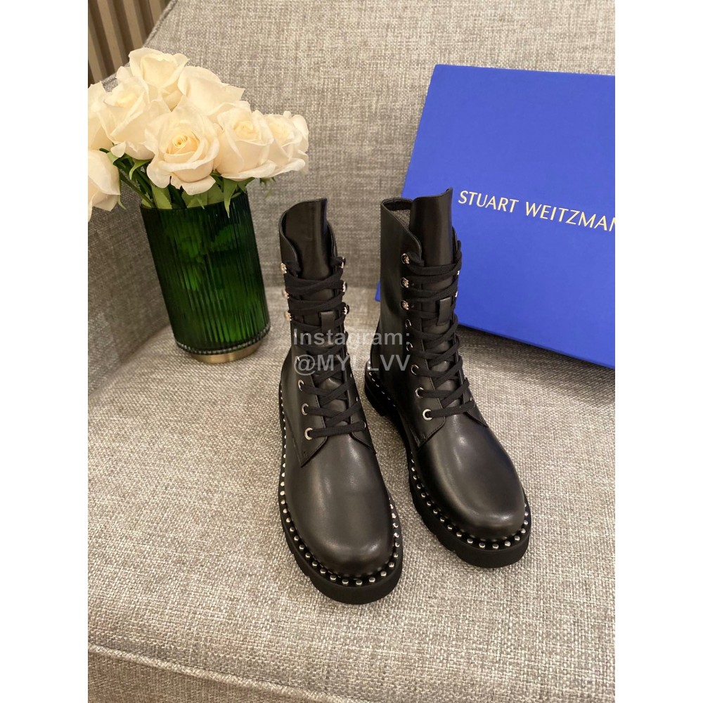 Stuart Weitzman New Calfskin Lace Up Chelsea Boots For Women Black