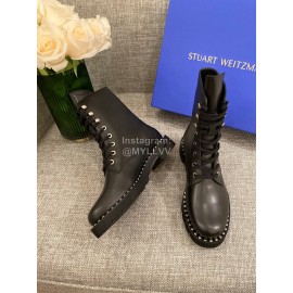 Stuart Weitzman New Calfskin Lace Up Chelsea Boots For Women Black