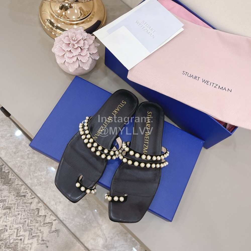 Stuart Weitzman Leather Pearl Slippers For Women Black