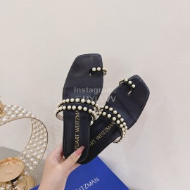 Stuart Weitzman Leather Pearl Slippers For Women Black