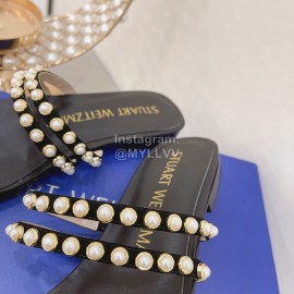 Stuart Weitzman Leather Pearl Slippers For Women Black