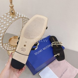 Stuart Weitzman Leather Pearl Slippers For Women Black