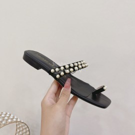 Stuart Weitzman Leather Pearl Slippers For Women Black