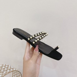 Stuart Weitzman Leather Velvet Pearl Slippers For Women Black