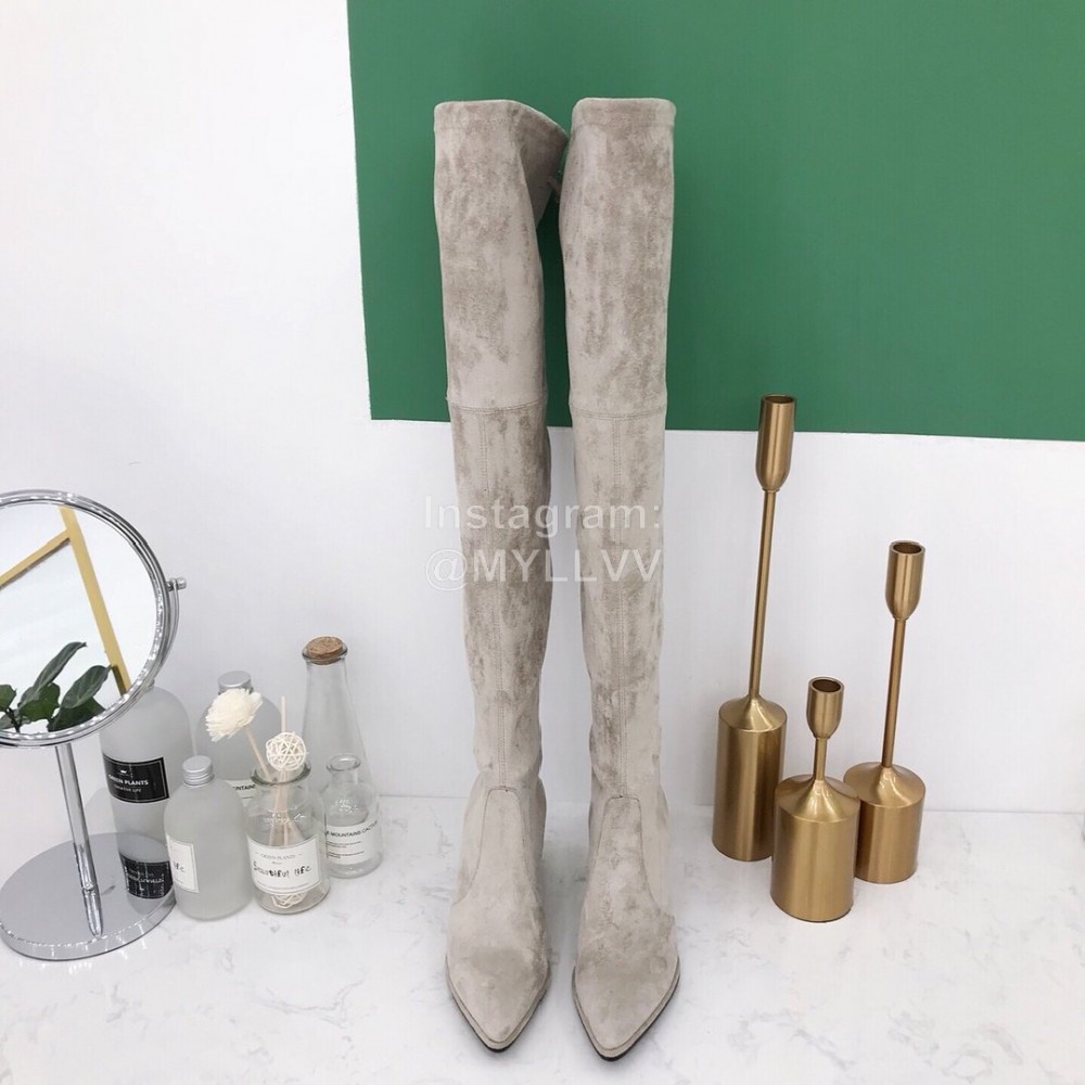 Stuart Weitzman Elastic Velvet Thick High Heeled Knee Boots For Women Gray