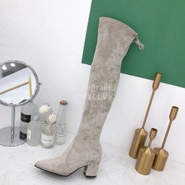 Stuart Weitzman Elastic Velvet Thick High Heeled Knee Boots For Women Gray
