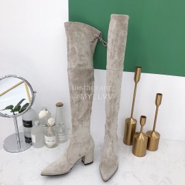 Stuart Weitzman Elastic Velvet Thick High Heeled Knee Boots For Women Gray
