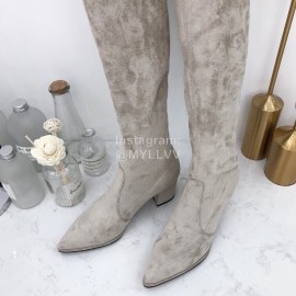 Stuart Weitzman Elastic Velvet Thick High Heeled Knee Boots For Women Gray