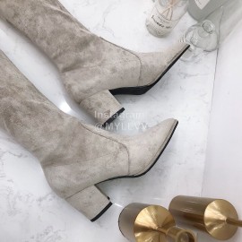 Stuart Weitzman Elastic Velvet Thick High Heeled Knee Boots For Women Gray