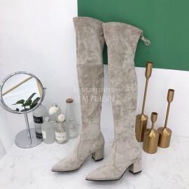 Stuart Weitzman Elastic Velvet Thick High Heeled Knee Boots For Women Gray