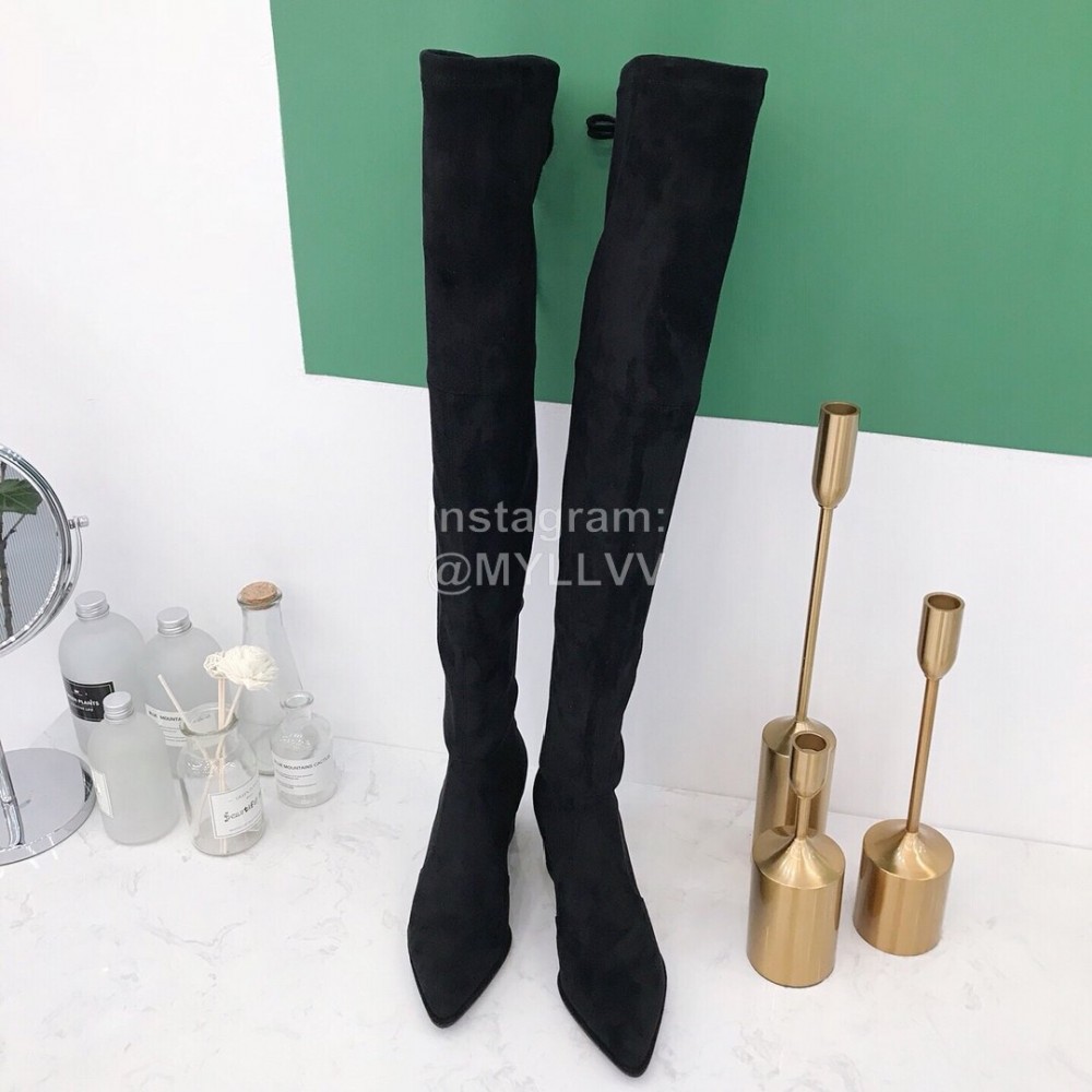 Stuart Weitzman Elastic Velvet Thick High Heeled Knee Boots For Women Black
