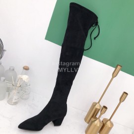 Stuart Weitzman Elastic Velvet Thick High Heeled Knee Boots For Women Black