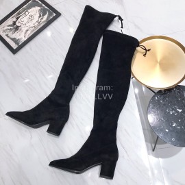 Stuart Weitzman Elastic Velvet Thick High Heeled Knee Boots For Women Black