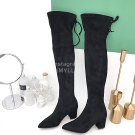 Stuart Weitzman Elastic Velvet Thick High Heeled Knee Boots For Women Black