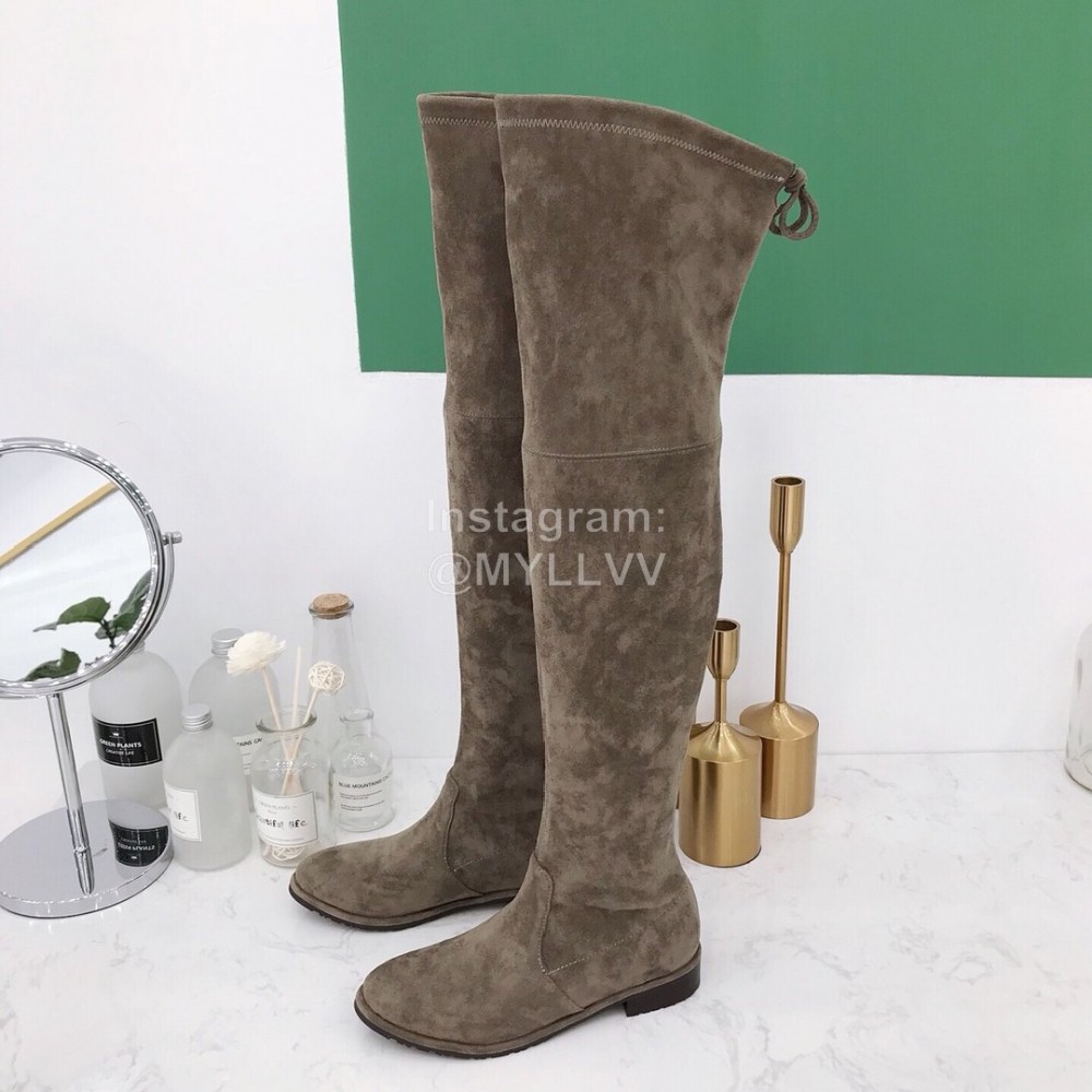 Stuart Weitzman Elastic Velvet Thick High Heeled Knee Boots For Women Coffee