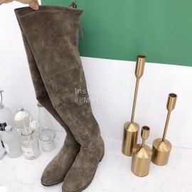 Stuart Weitzman Elastic Velvet Thick High Heeled Knee Boots For Women Coffee
