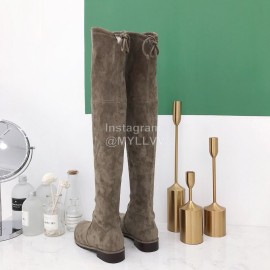 Stuart Weitzman Elastic Velvet Thick High Heeled Knee Boots For Women Coffee
