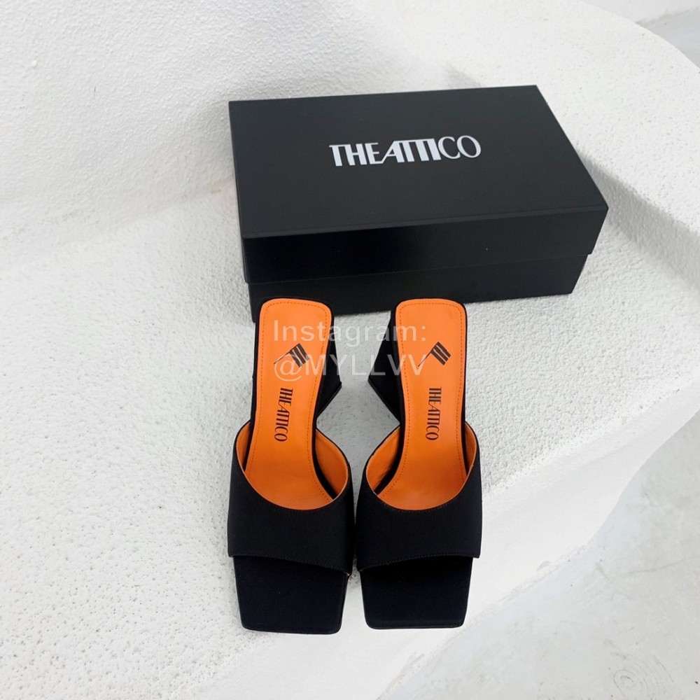 The Attico Silk Leather Triangle High Heeled Slippers For Women Black