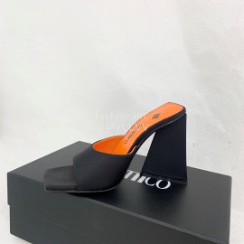 The Attico Silk Leather Triangle High Heeled Slippers For Women Black