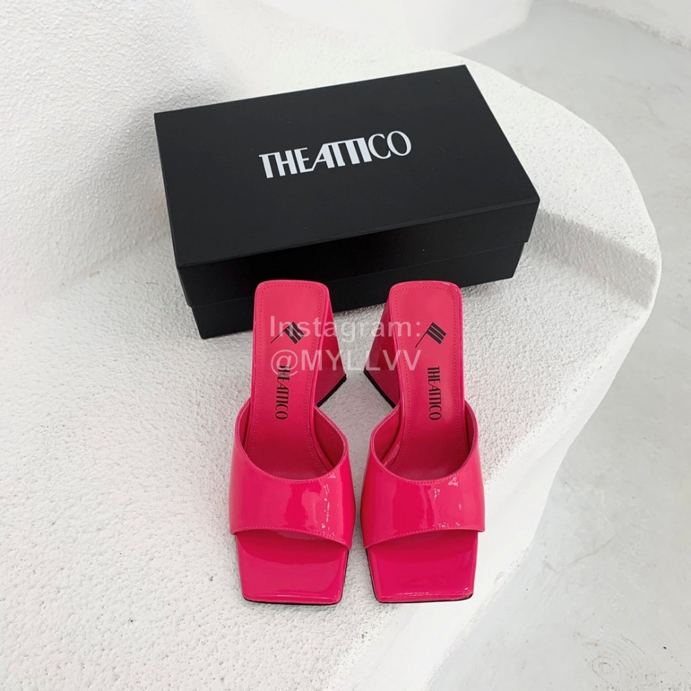 The Attico Leather Triangle High Heeled Slippers For Women Rose Red