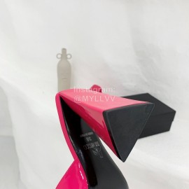 The Attico Leather Triangle High Heeled Slippers For Women Rose Red