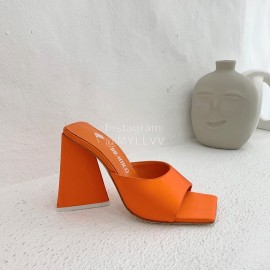 The Attico Leather Triangle High Heeled Slippers For Women Orange