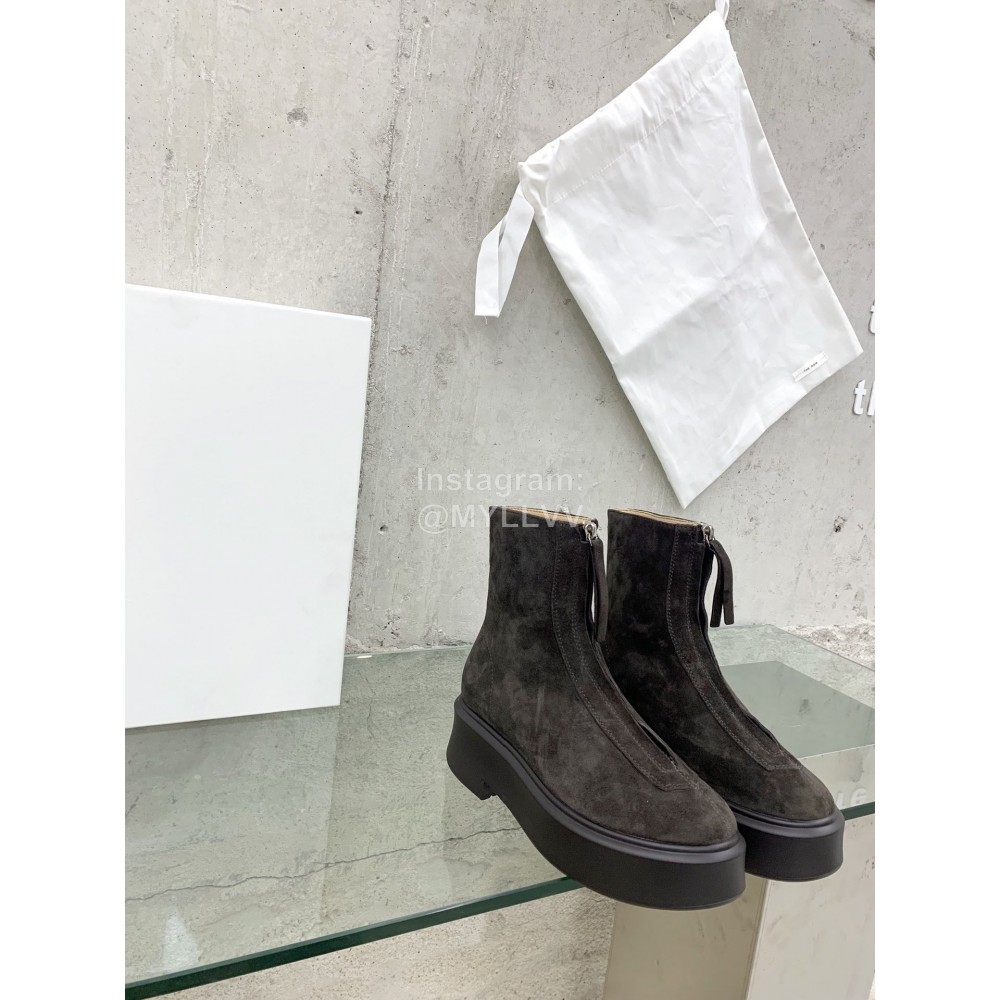 The Row Cow Leather Thick Bottom Zipper Boots For Women Coffee