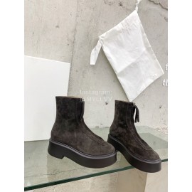 The Row Cow Leather Thick Bottom Zipper Boots For Women Coffee