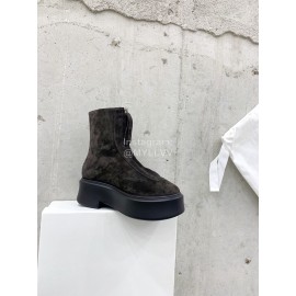 The Row Cow Leather Thick Bottom Zipper Boots For Women Coffee