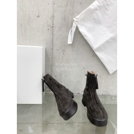 The Row Cow Leather Thick Bottom Zipper Boots For Women Coffee