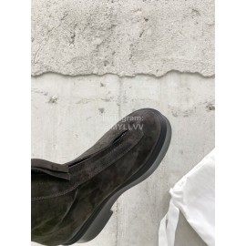 The Row Cow Leather Thick Bottom Zipper Boots For Women Coffee