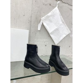 The Row Cow Leather Thick Bottom Zipper Boots For Women Black