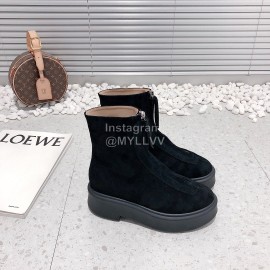 The Row Calf Leather Thick Bottom Zipper Boots For Women Black